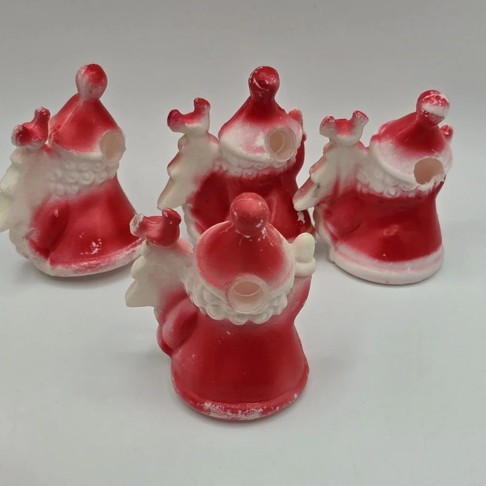 5 Vtg Santa Claus Blow Mold Light Covers String Lights Christmas Holding Tree